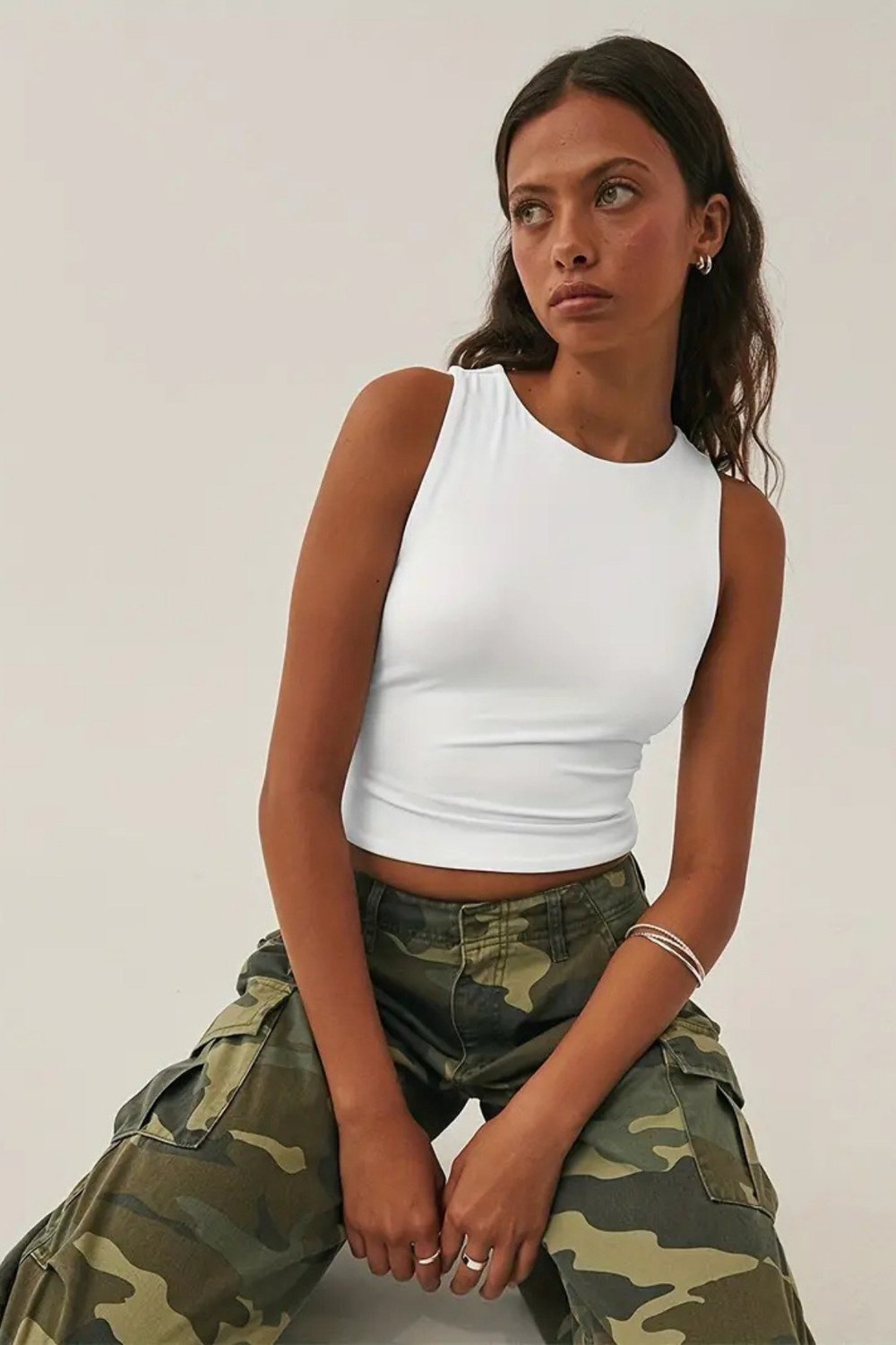 Tarz CoolCropKLSZKDN030-B-XLKadın Atlet – Düz Basic Crop Kolsuz T-shirt