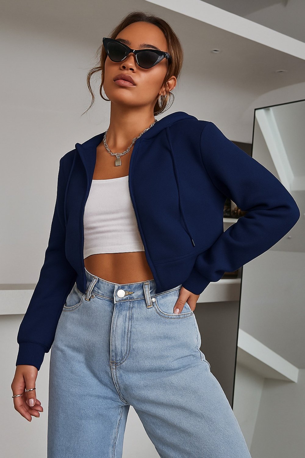 Tarz CoolCropSWTCRP025R04Kadın Kapüşonlu Şardonlu Crop Sweatshirt