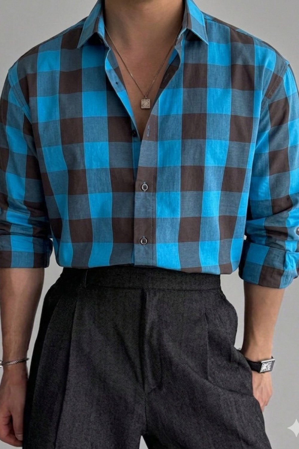 Erkek Ekose Gömlek Slim Fit Pamuklu Uzun Kollu Günlük Şık Gömlek