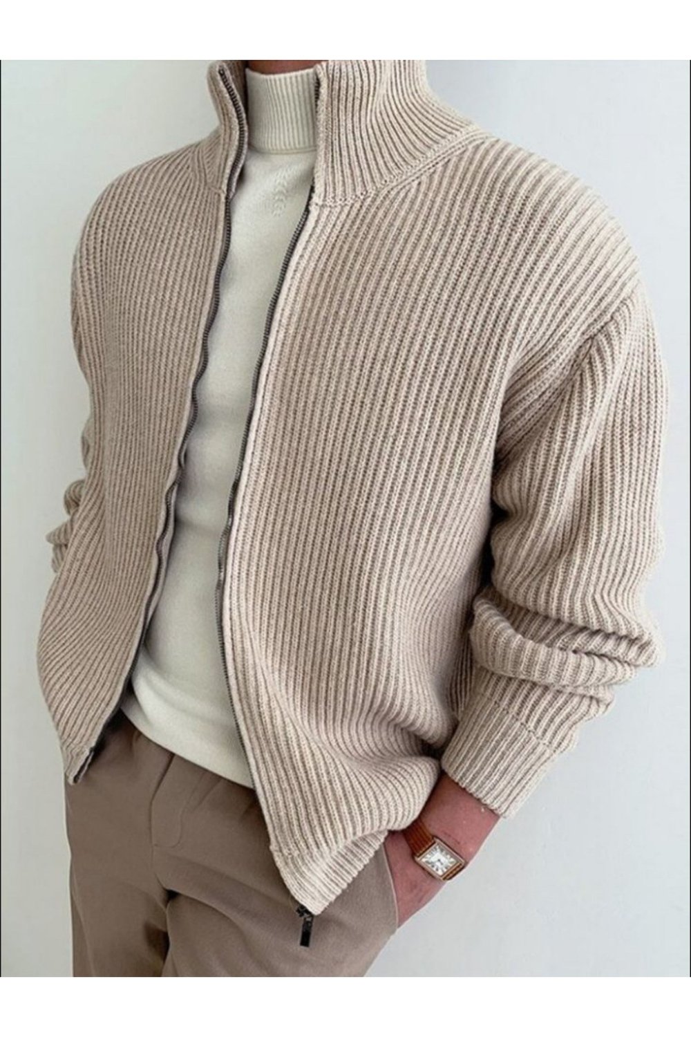 Tarz CoolHırkaHRK19197R10Erkek Dik Yaka Fermuarlı Slim Fit Triko Hırka