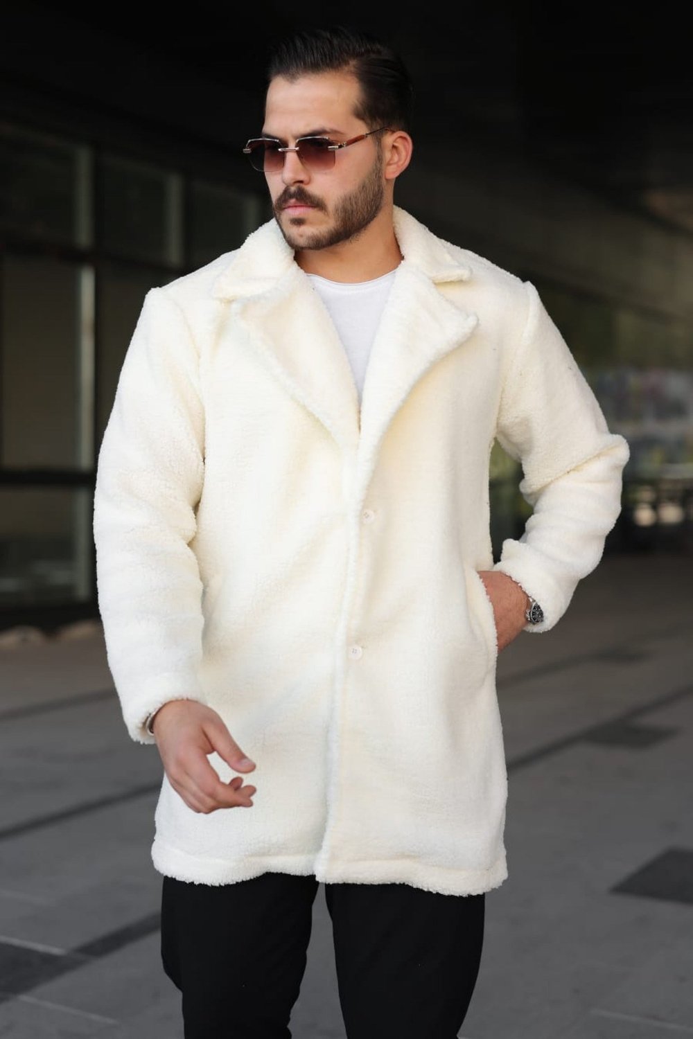 Tarz CoolMontPLSKBN025R02Erkek Peluş Düğmeli Kaban