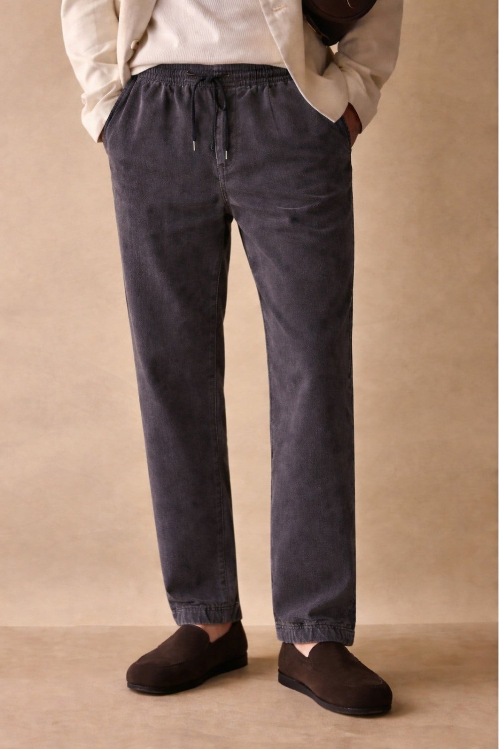 Füme Renk Erkek Yazlık Keten Karışımı Relaxed Pantolon