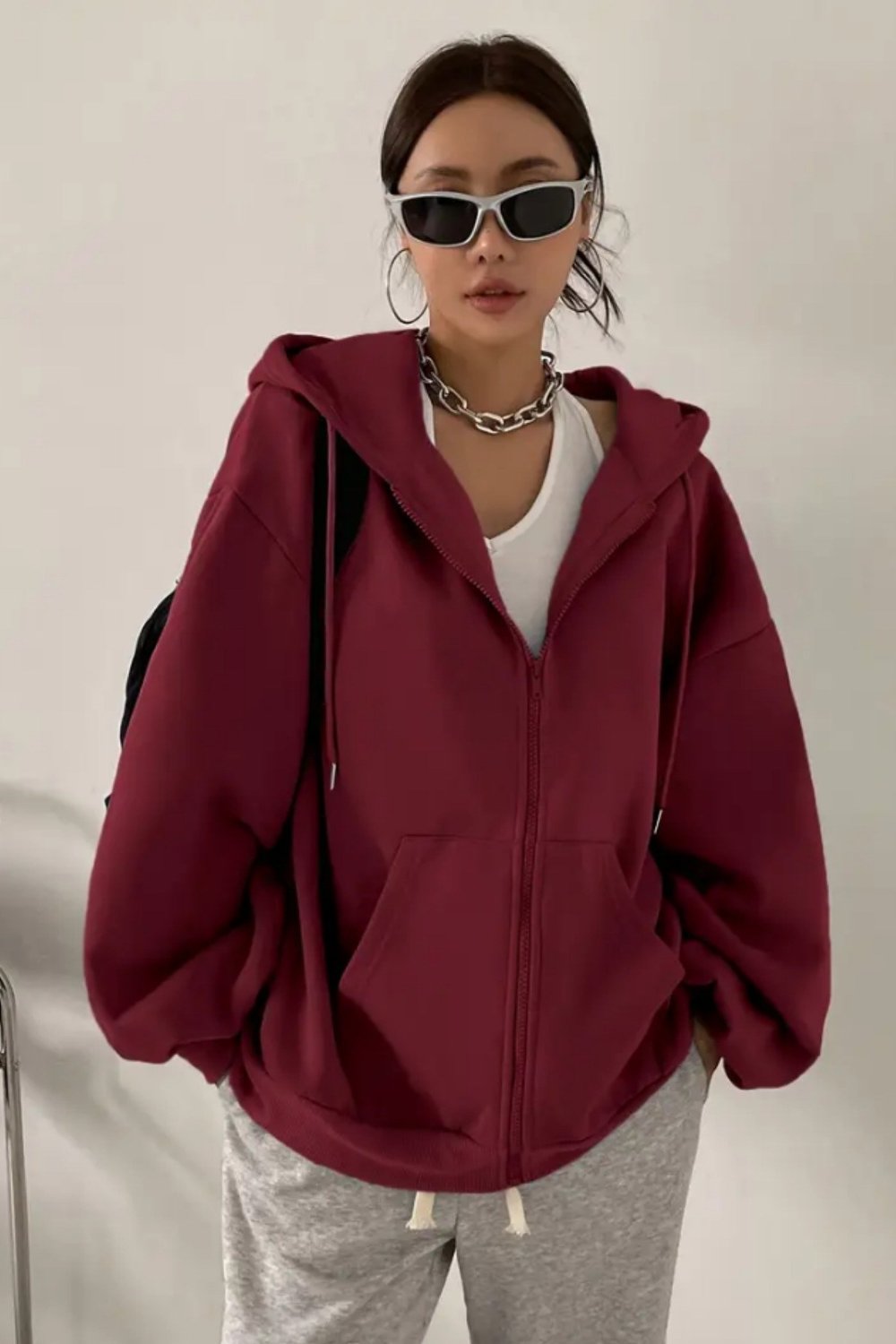 Tarz CoolSweatshirtOVFRSWT025R06Unisex Fermuar Kapüşonlu Sweatshirt