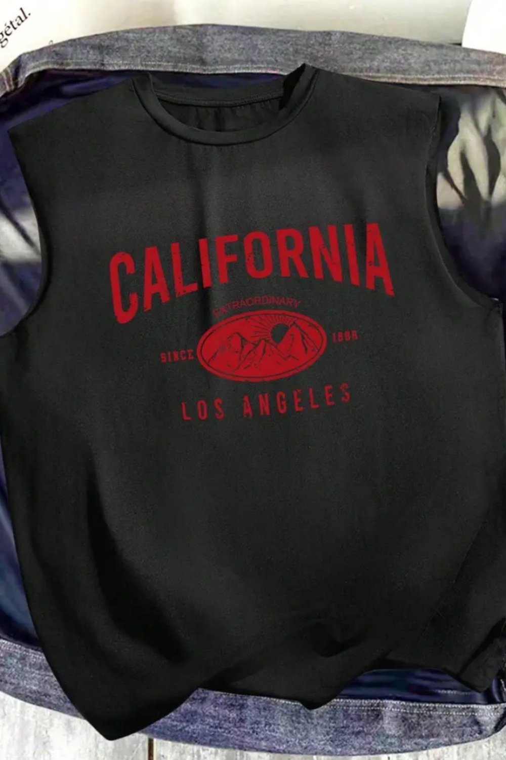 California Baskılı Kolsuz Atlet tshirt Erkek Sıfır Kol Oversize T-SHİRT