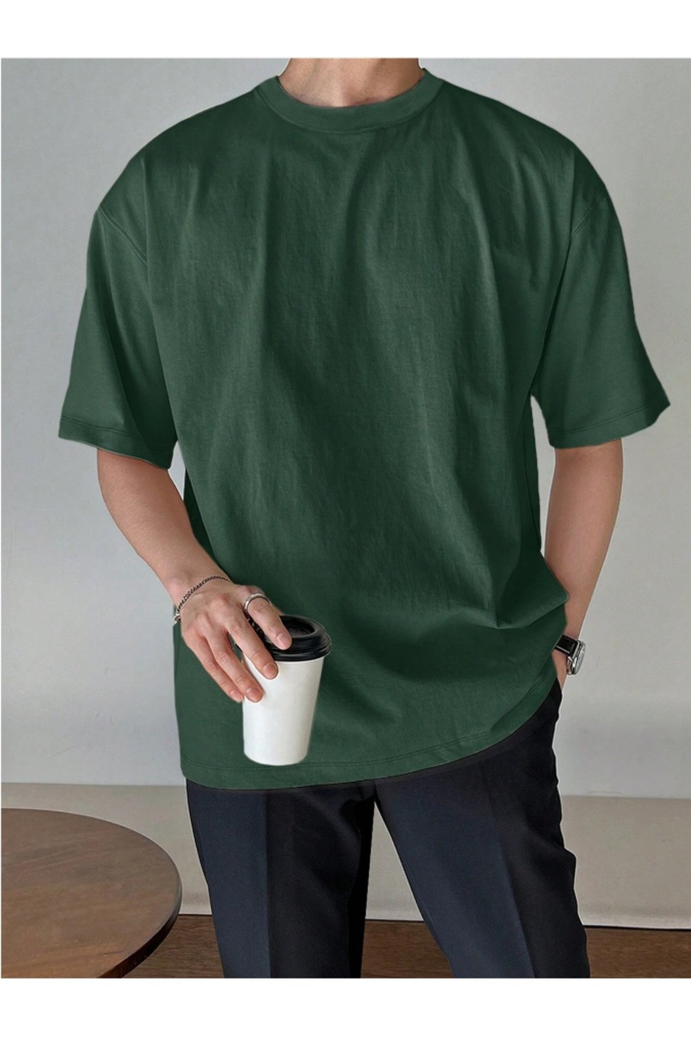 Tarz CoolT-shirtOVTSRT0021R06-1Erkek Bisiklet Yaka %100 Pamuk T-Shirt