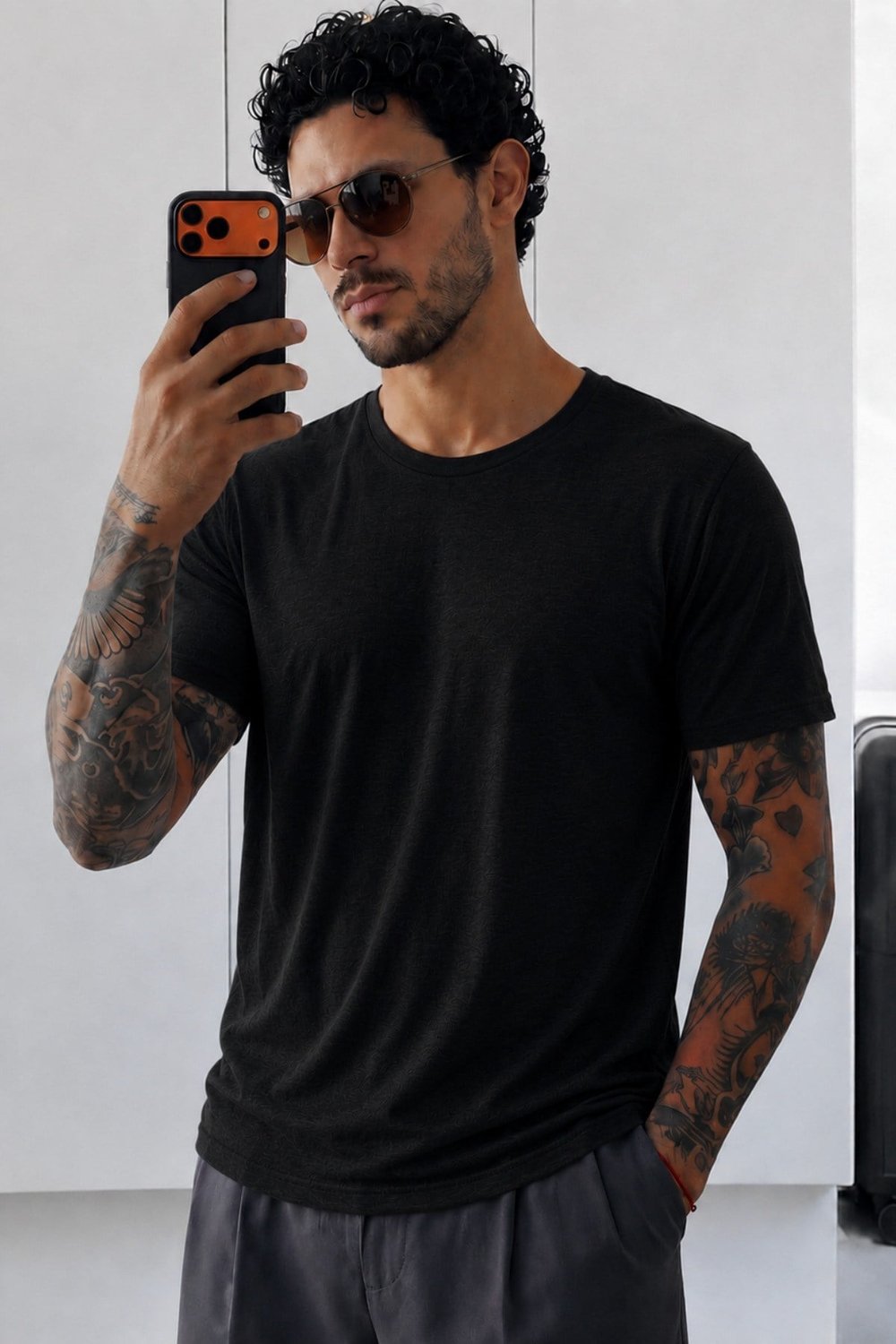 Tarz CoolT-shirtTC-FLM-BYK-2602-Siyah-XLErkek Flamlı Pamuklu Bisiklet Yaka Basic Slim Fit Tişört Yazlık Günlük Şık Tişört