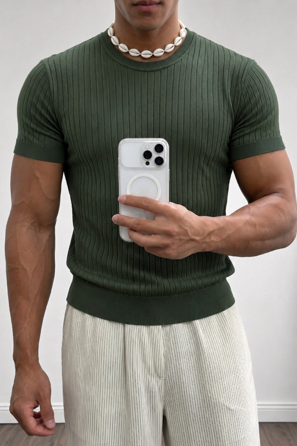 Erkek Slim Fit Fitilli Triko Tişört Bisiklet Yaka Premium Pamuk Basic Yazlık T-Shirt
