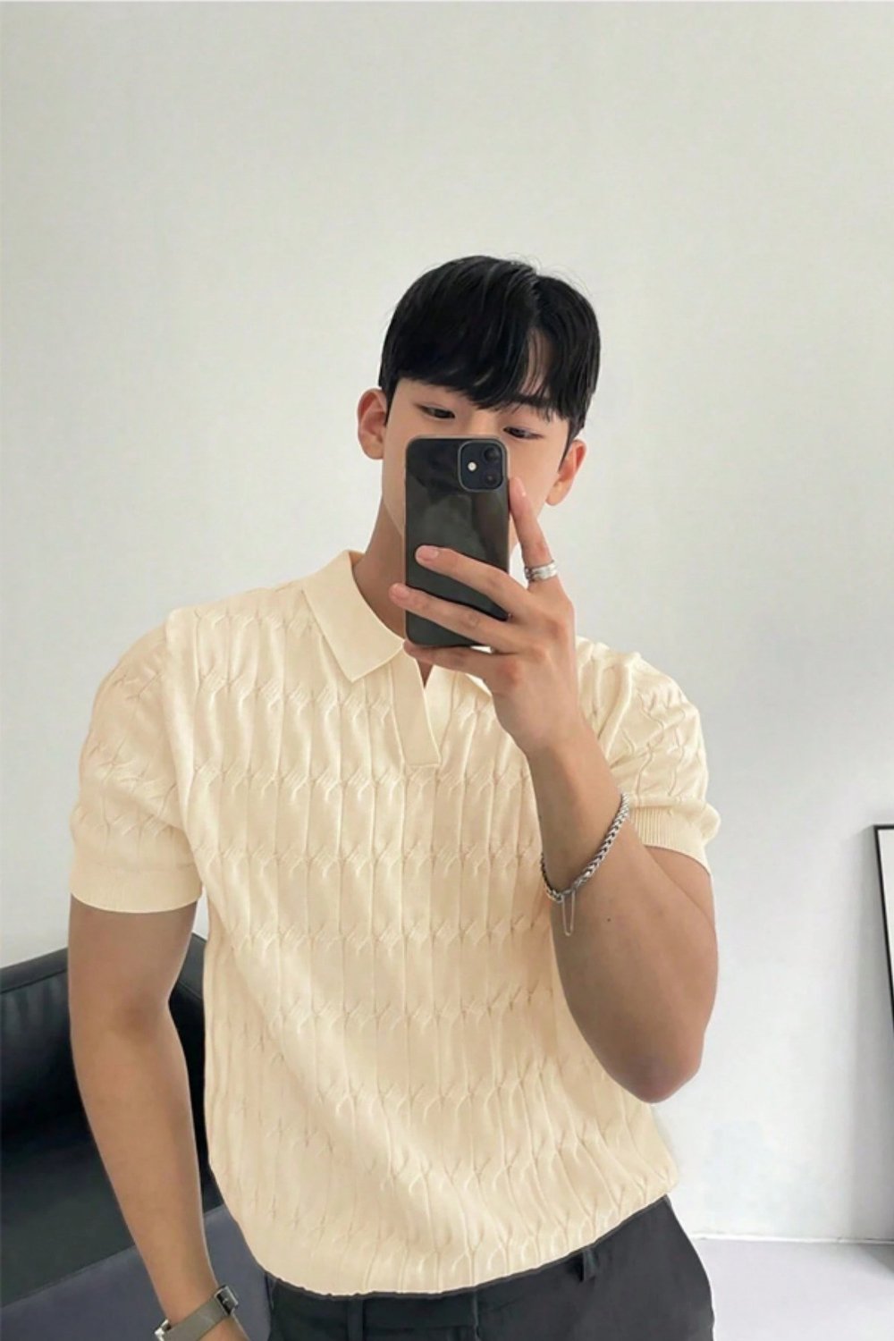 Tarz CoolT-shirtTRZ25001R04-2Erkek Taş İnce Saç Örgülü Slim Fit Polo Yaka Triko T-Shirt