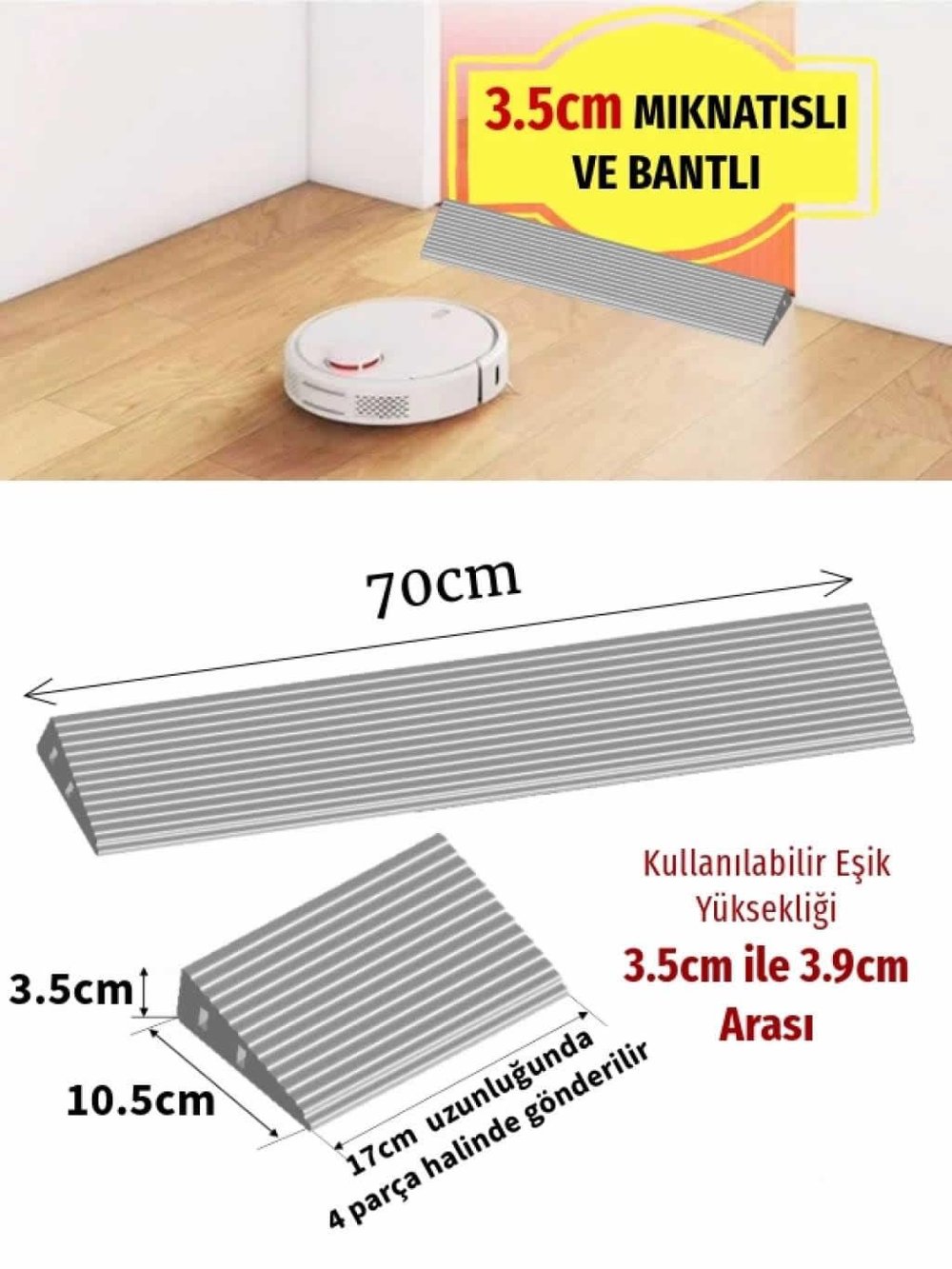Robot Süpürge Kapı Eşik Rampası 3,5cm - Gri