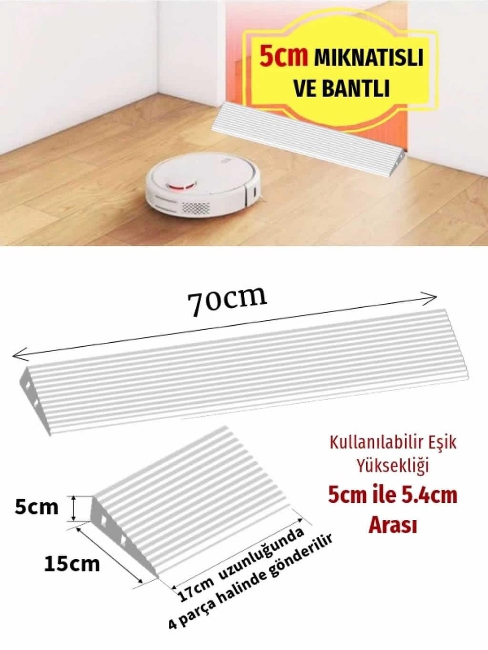Robot Süpürge Kapı Eşik Rampası 5cm - Beyaz