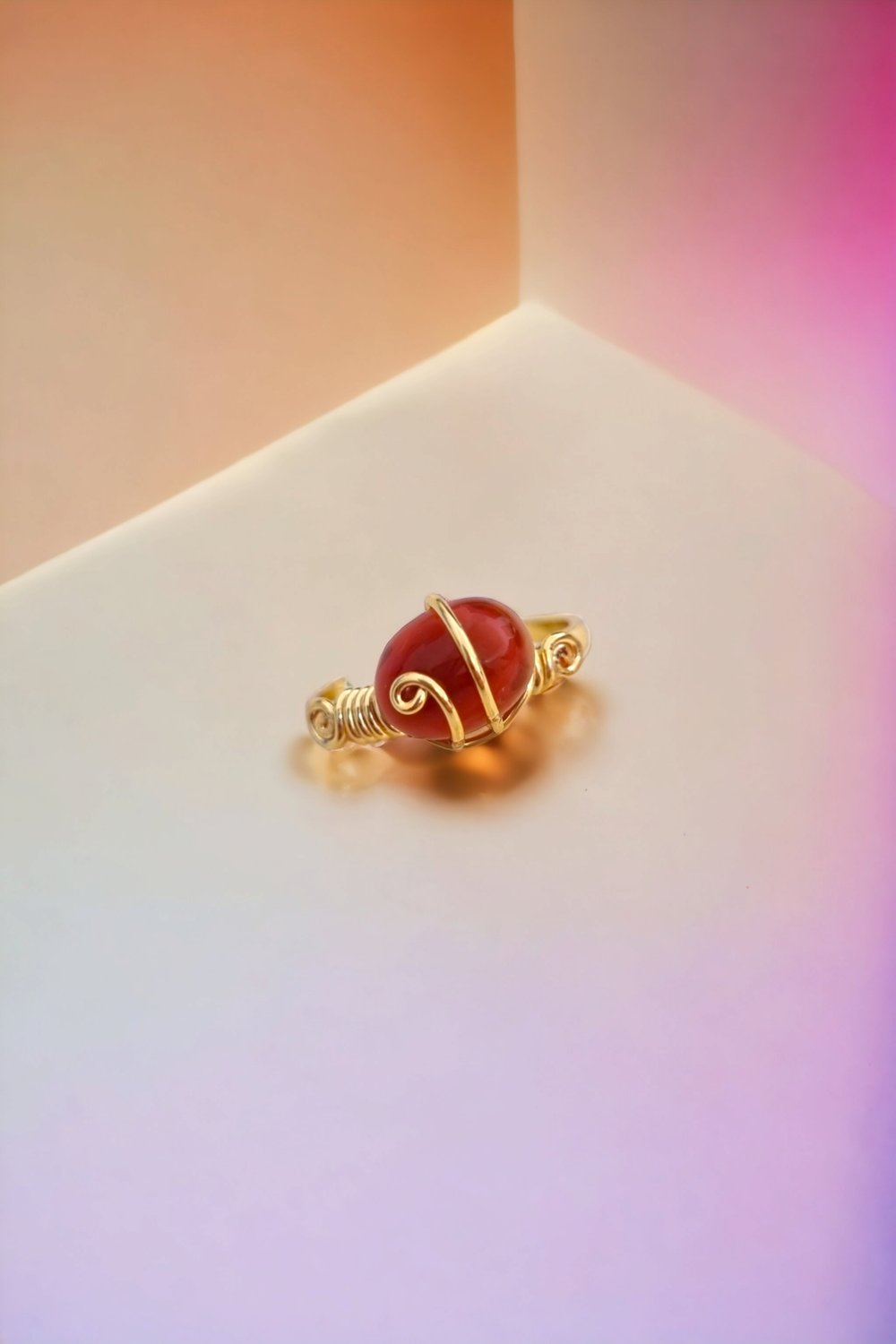 Akik Doğal Taş Gold Yüzük