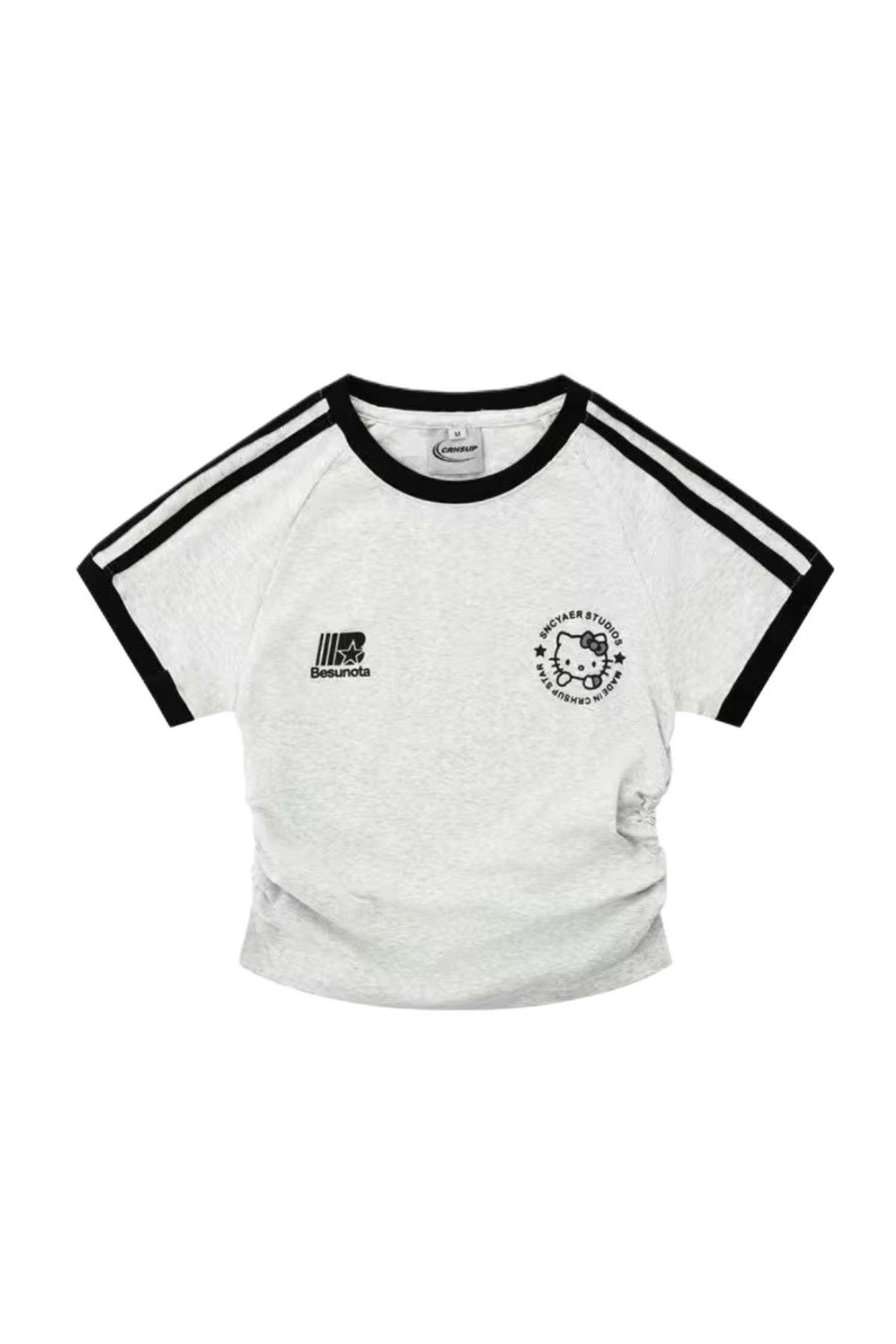 Black Grey Kitty Büzgülü Crop