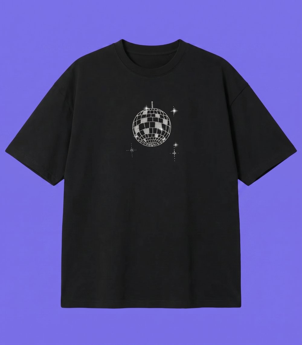 Black Taşlı Disco Oversize T-shirt