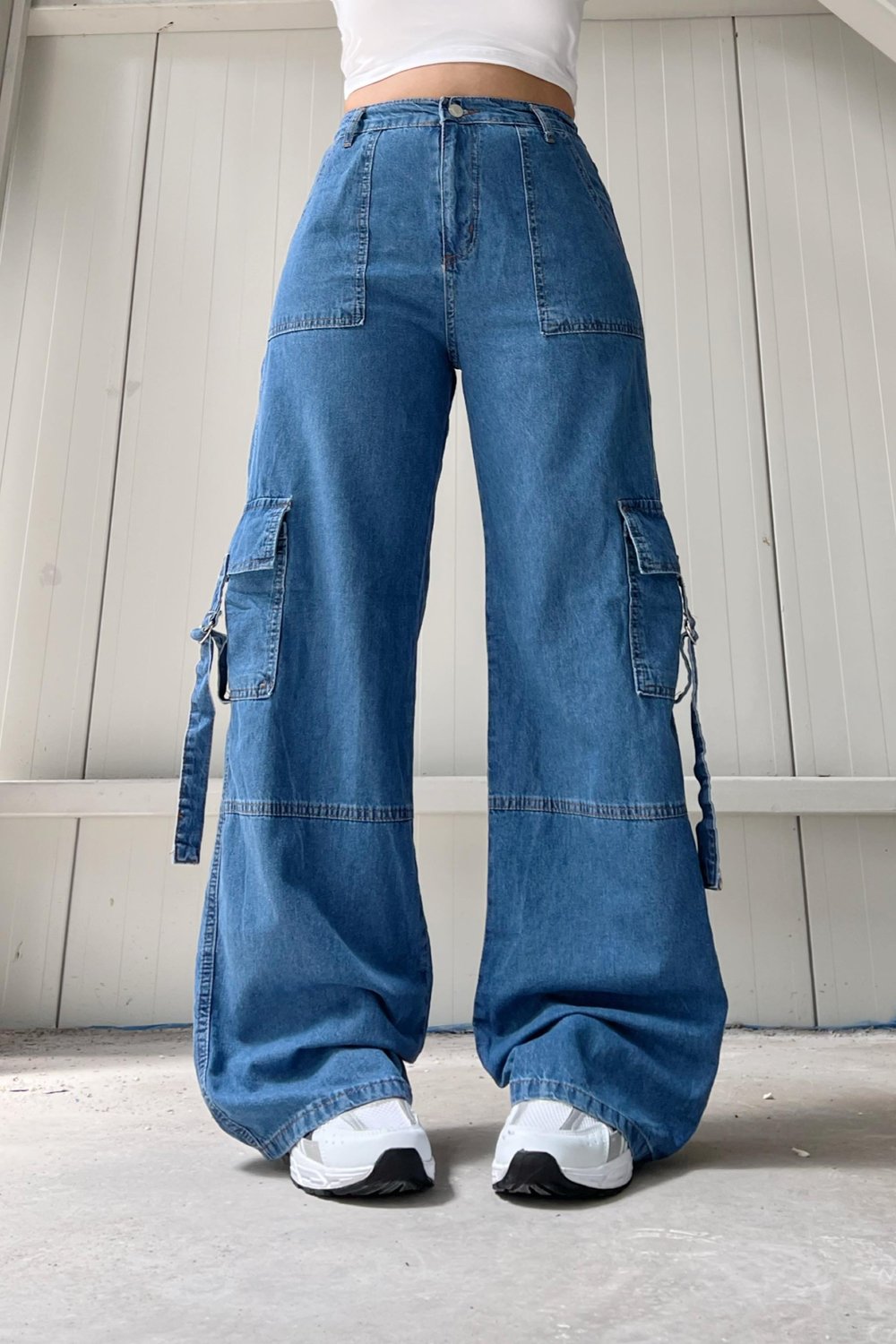 Cep Detaylı Mavi Baggy Jean