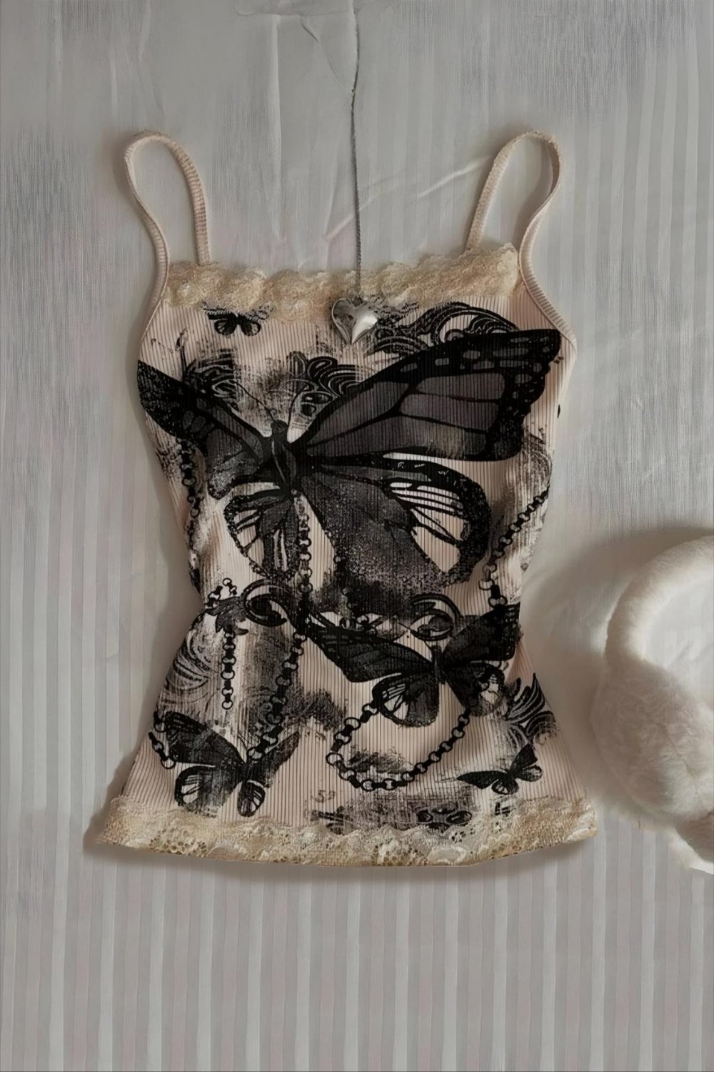 Cream Butterfly Askılı Bluz