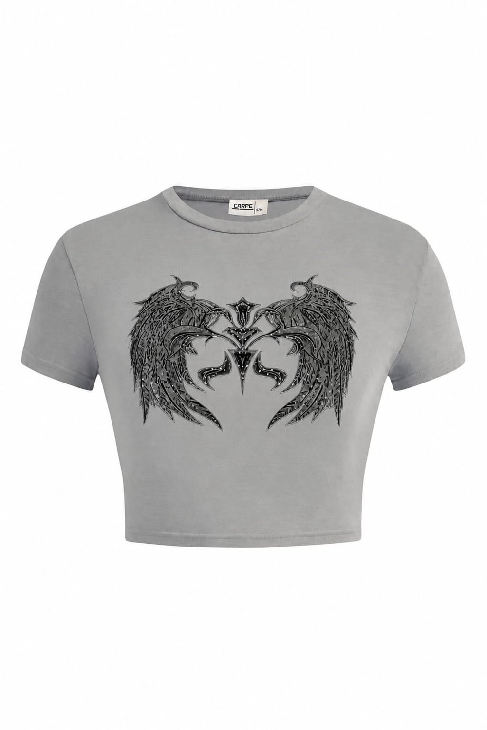 Grey Gothic Chest Wings Crop