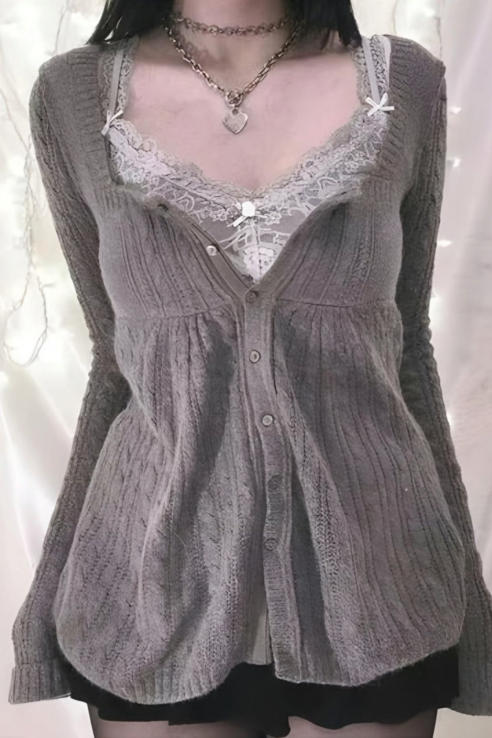 Gri Vintage Retro Triko Hırka