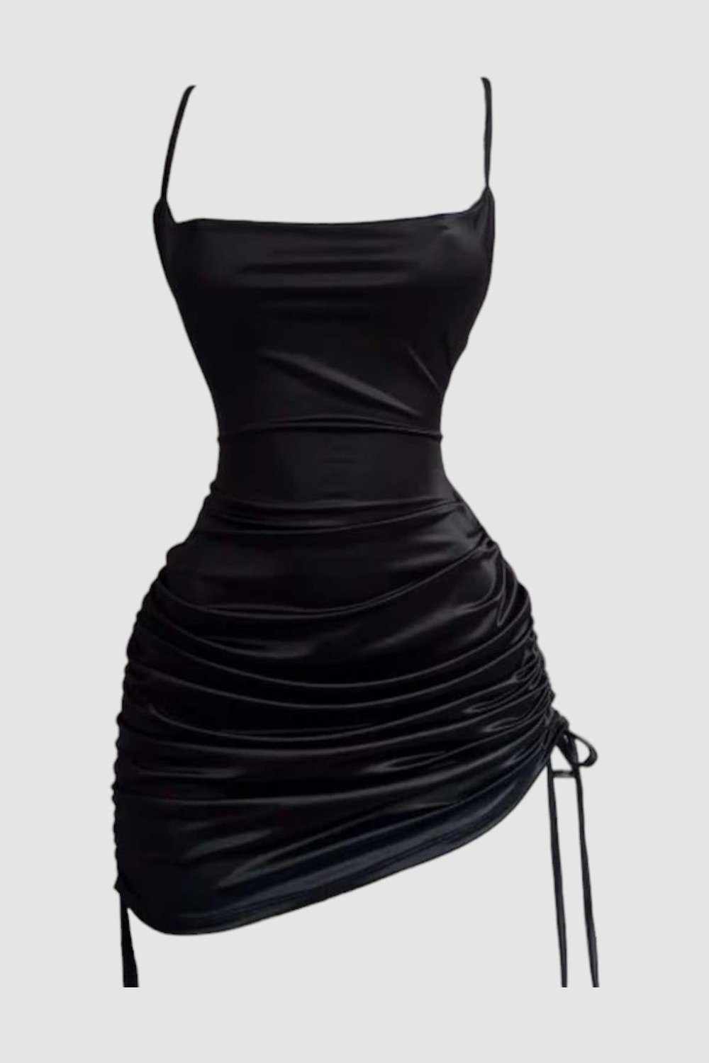 Siyah Büzgülü Sırt İpli Askılı Elbise