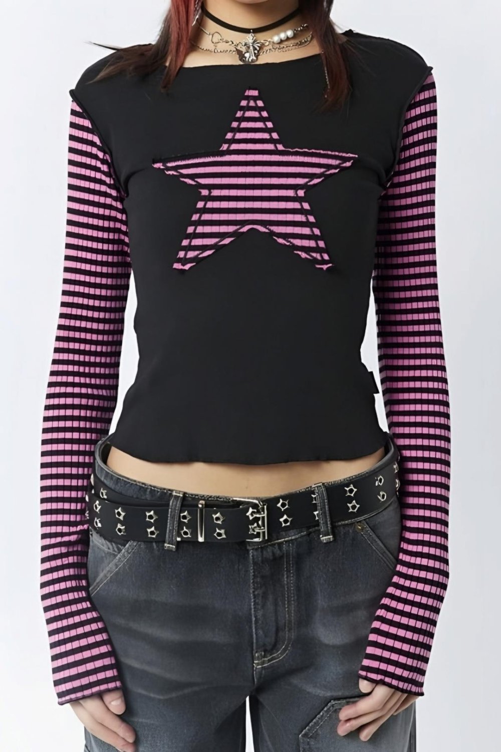 Siyah Raglan Pembe Star Bluz