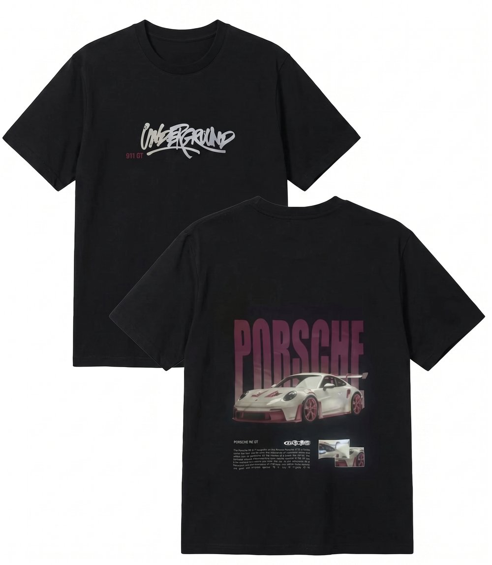 Siyah Sırt 911 GT Porsche Oversize T-shirt