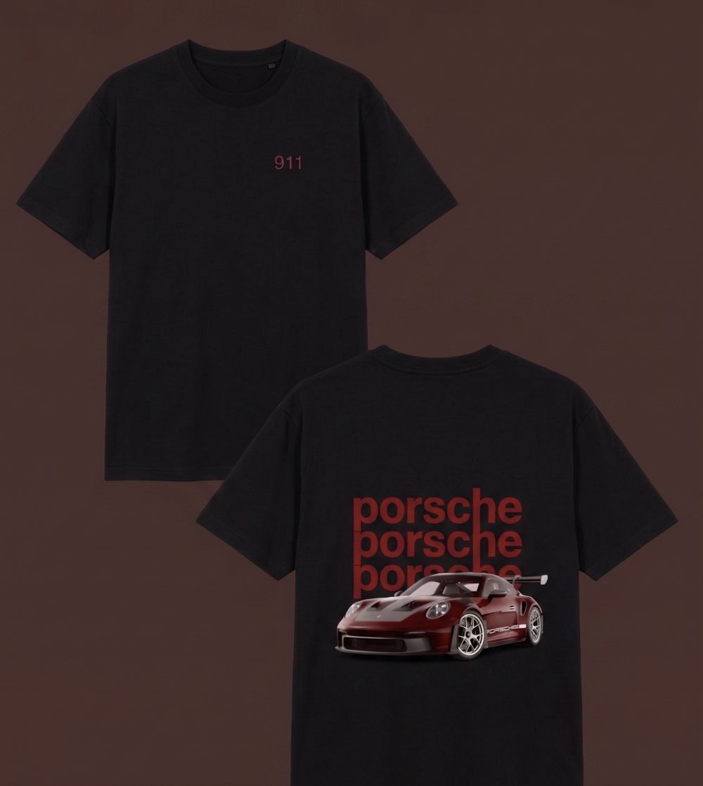 Siyah Sırt 911  Porsche Oversize T-shirt