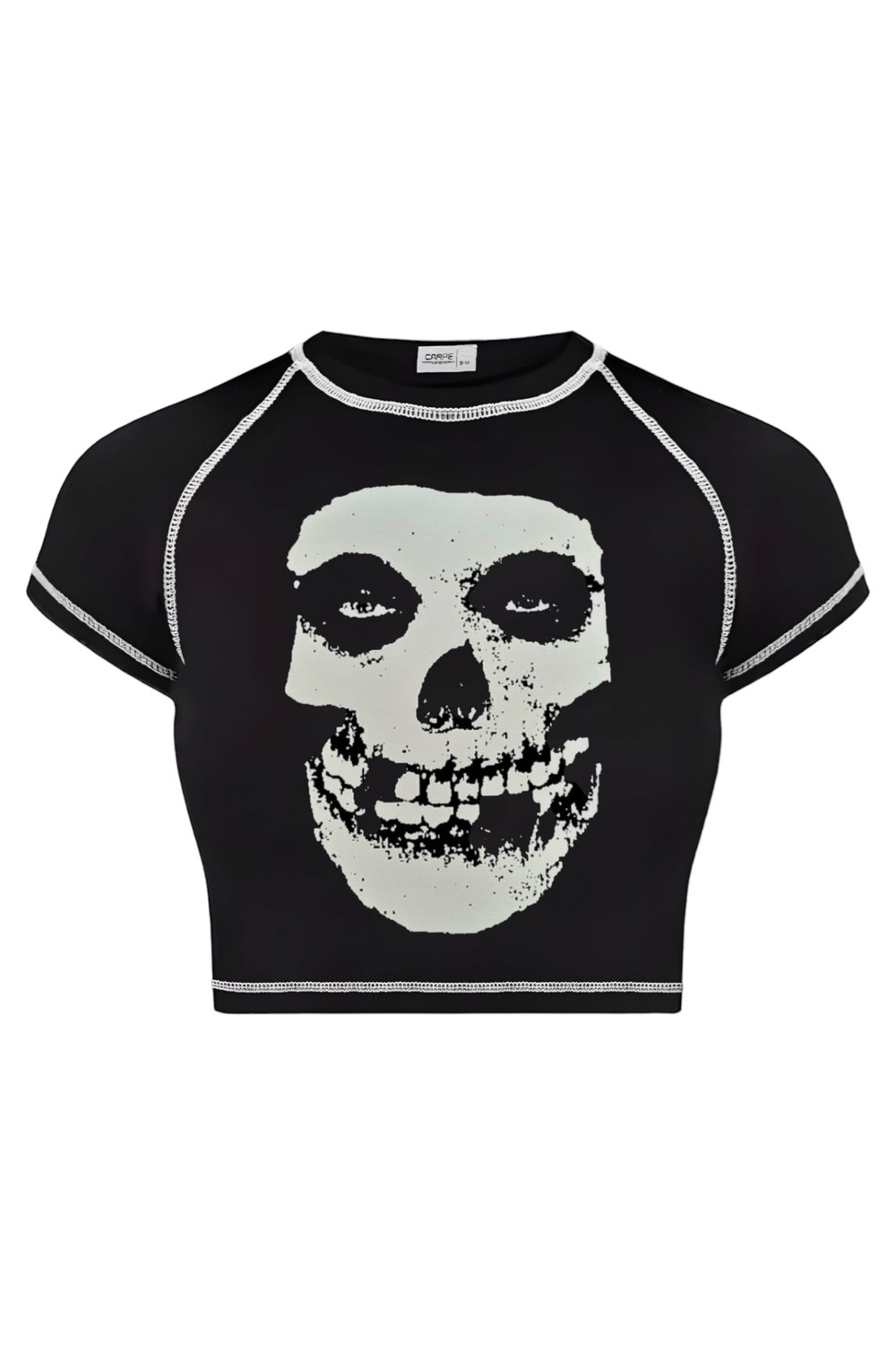 Ters Dikiş Black Skull  Crop