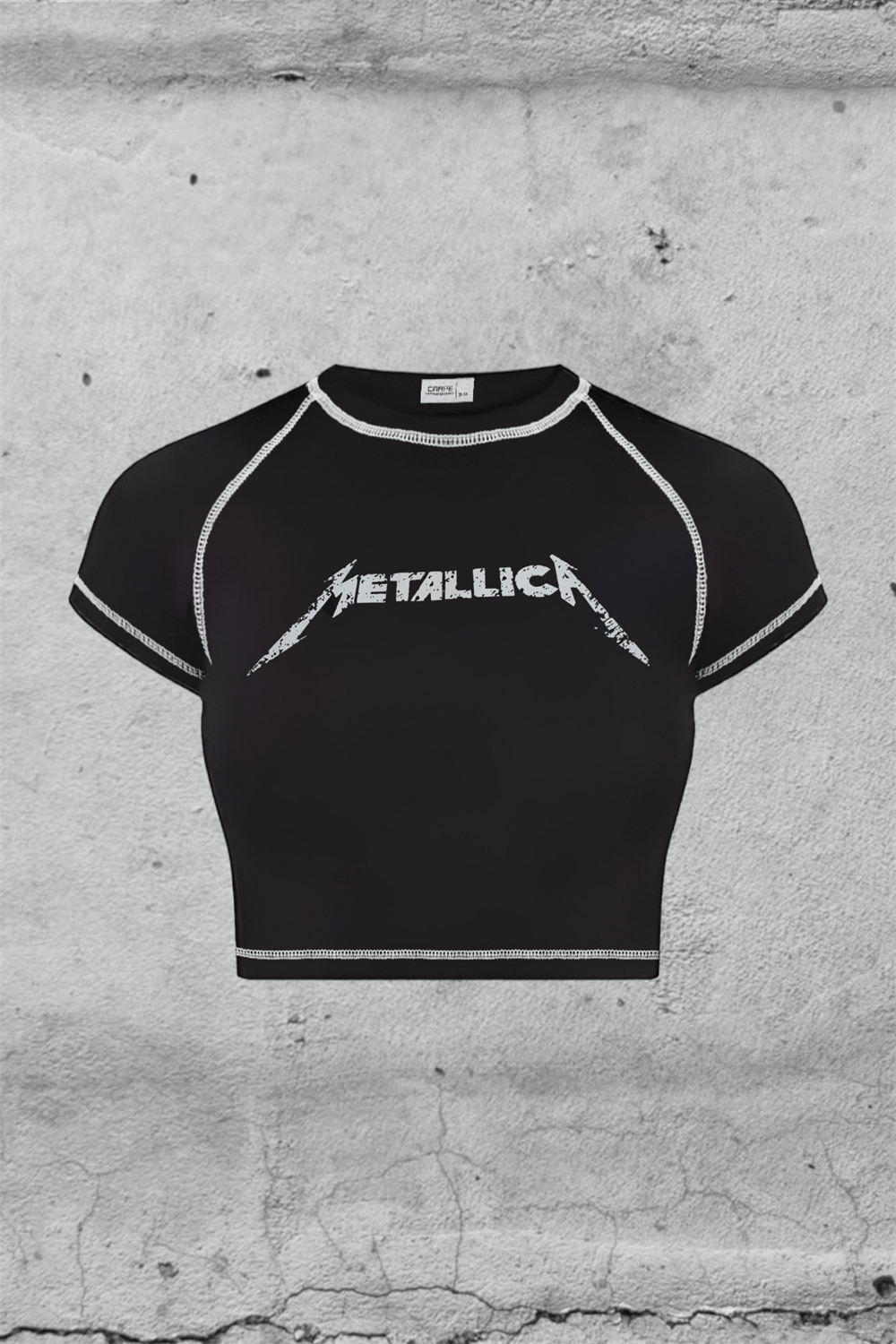 Ters Dikiş Metallica Crop