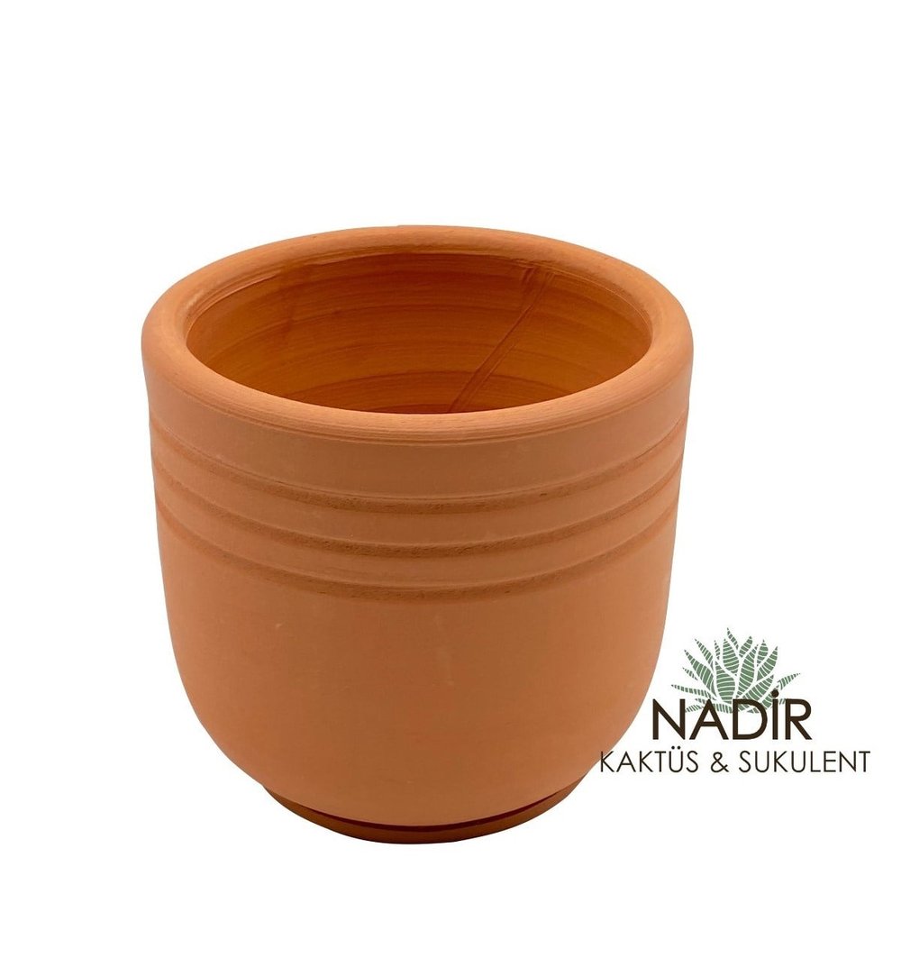 El Yapımı 12.5 cm Seramik Saksı (Çizgili)
