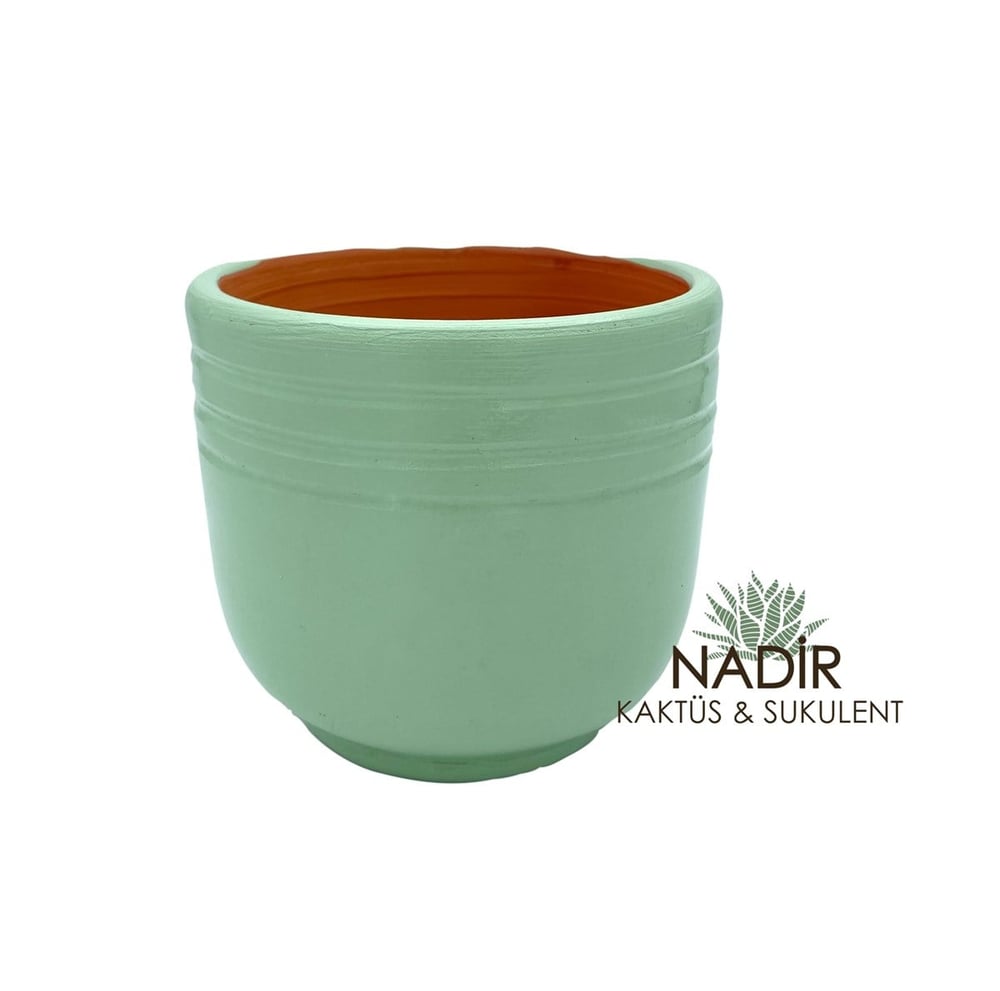 El Yapımı 12.5 cm Seramik Saksı (Çizgili)