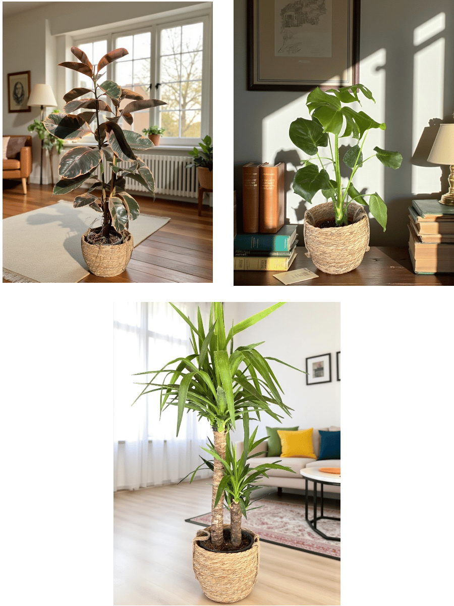 Tropik Denge Kampanyalı Bitki Seti ( 2 Gövdeli Alacalı Kauçuk 100 -120 Cm -  2 Gövdeli Yuka 100 - 120 Cm - Monstera Deve Tabanı )