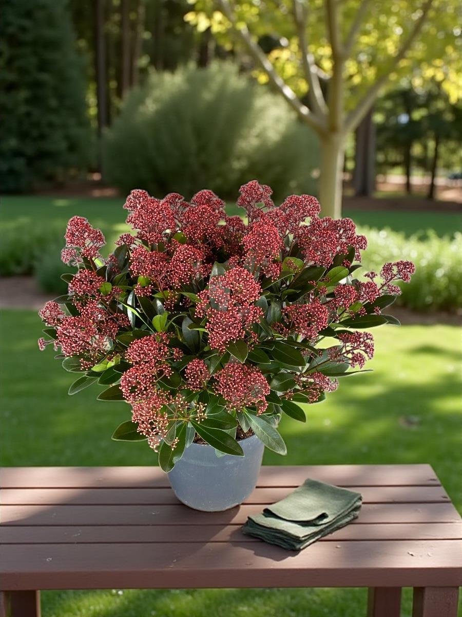 Skimmia Japonica Rubelle XL Büyük Boy Kırmızı Köpük Çalısı