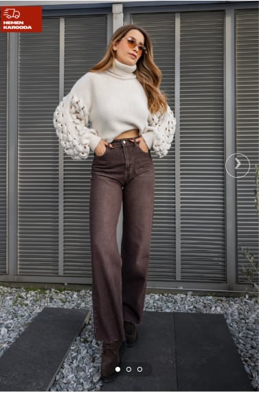 Geniş Paçalı Denim Pantolon