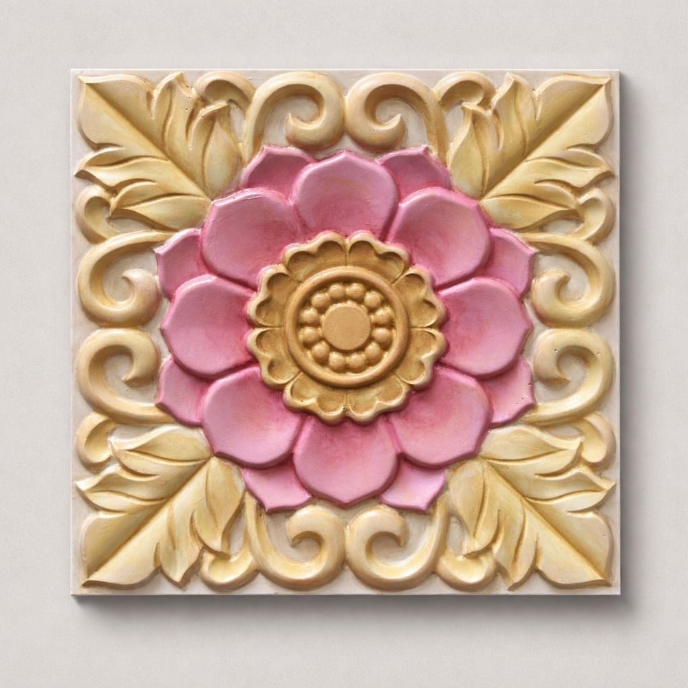 Lotus Motifli Dekoratif Duvar Paneli - Pembe