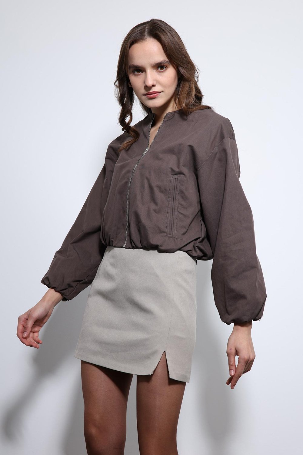 Antioch Acı Kahve Crop Kadın Bomber Mont