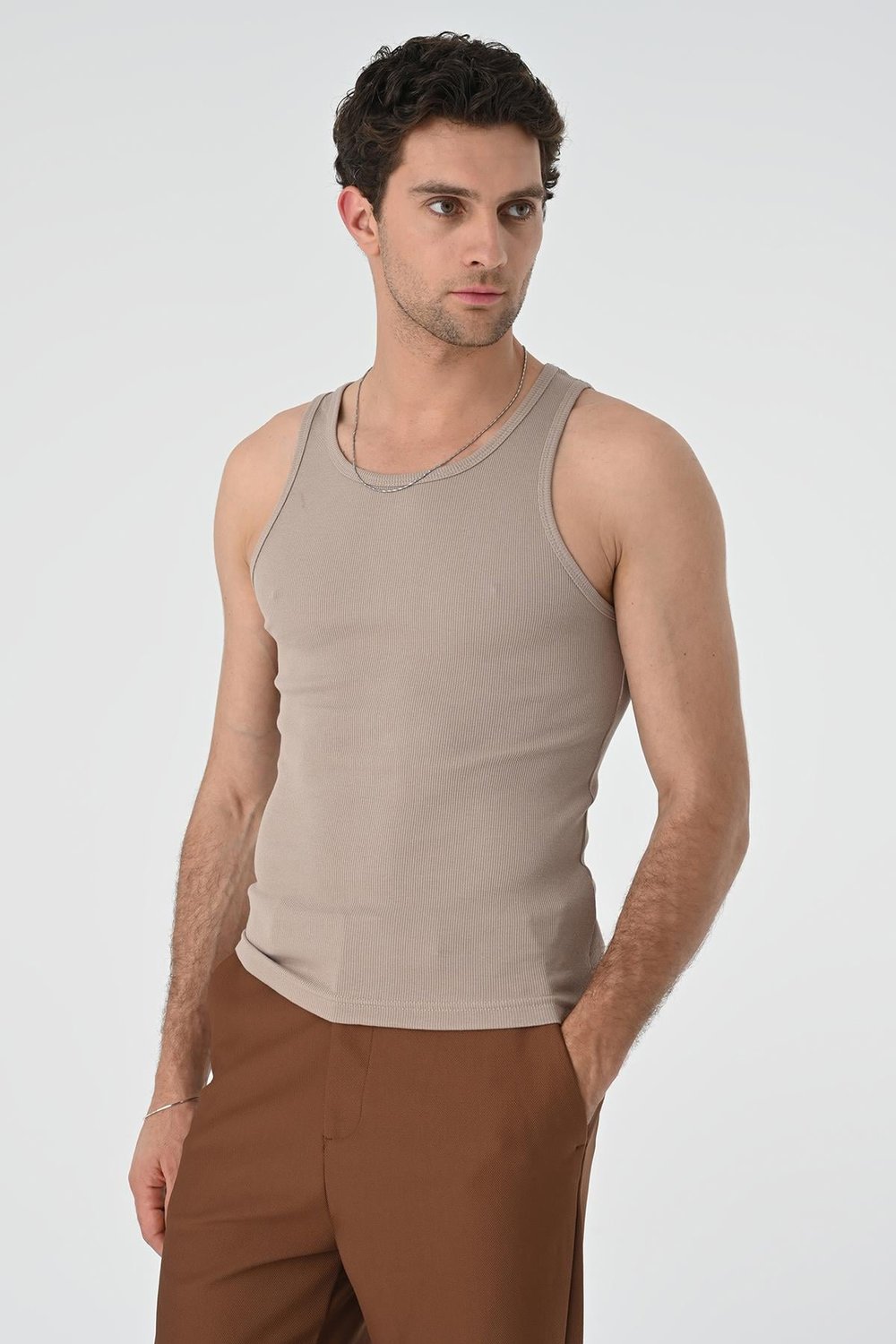 Antioch Bej Slim Fit Erkek Atlet