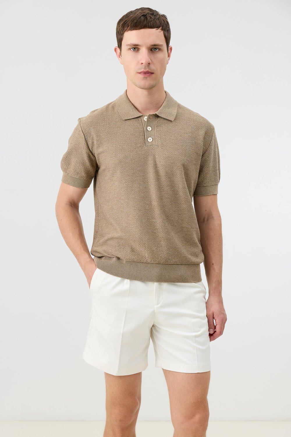 Antioch Bej Dokulu Polo Yaka Triko Erkek T-Shirt