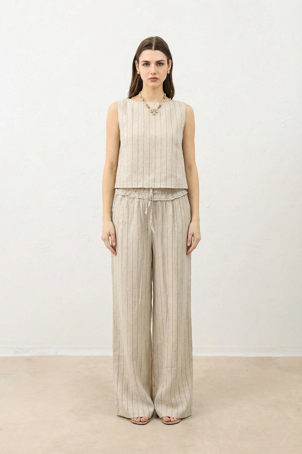 Womens Striped Linen-Blend Suit