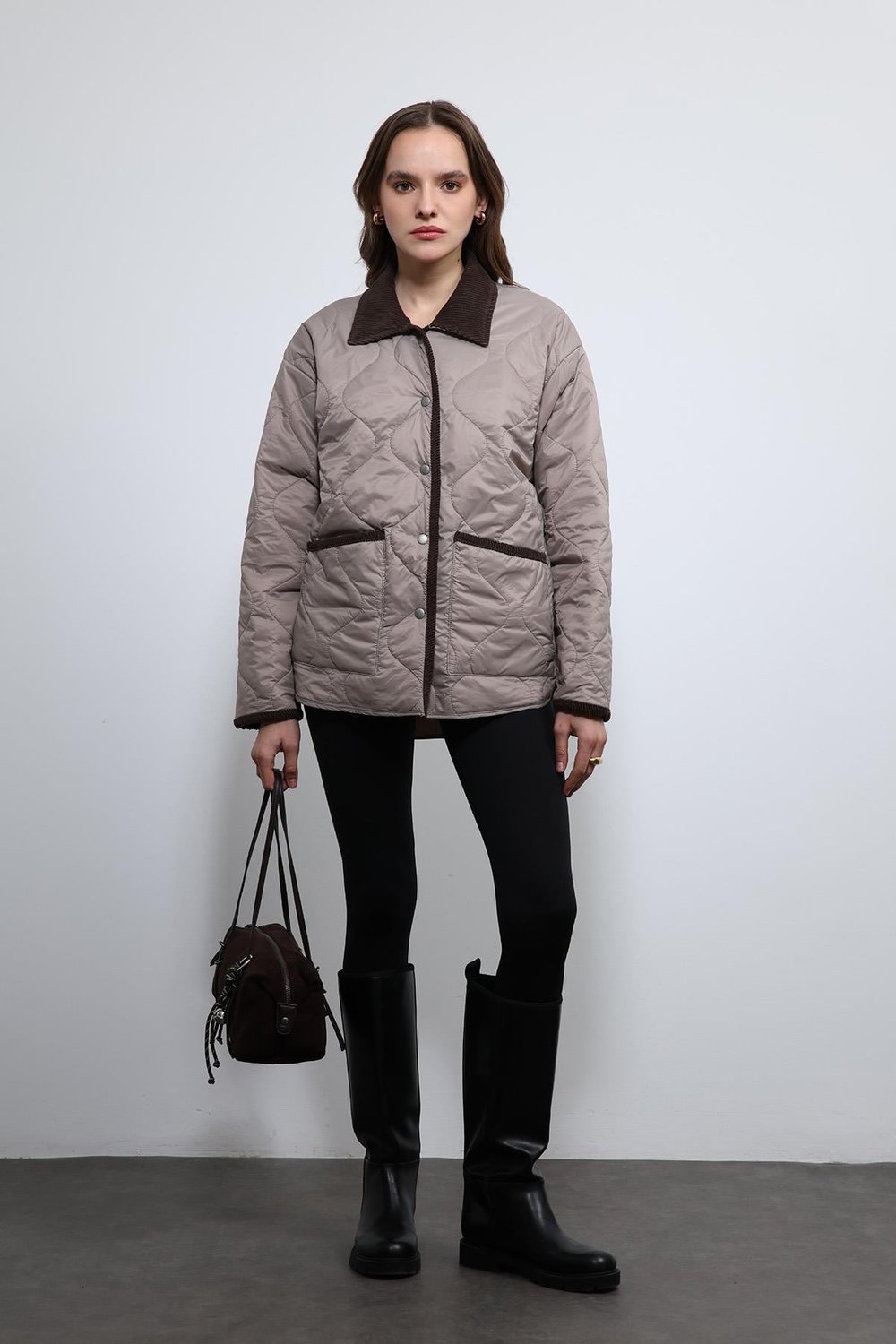 Contrast Collar Patterned Coat