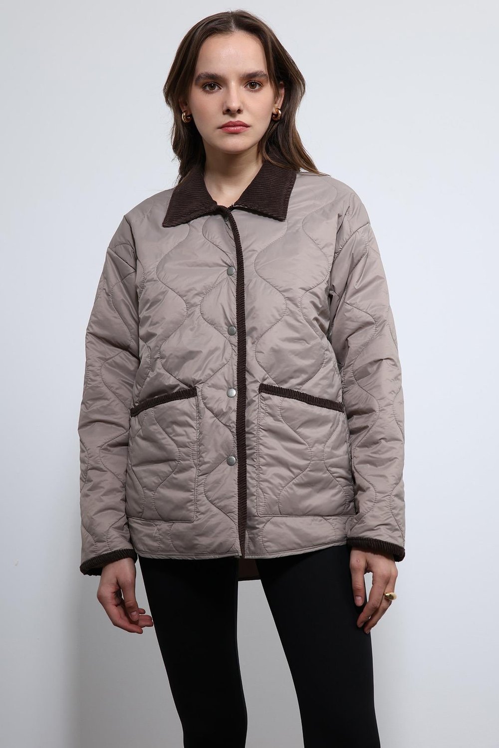 Contrast Collar Patterned Coat