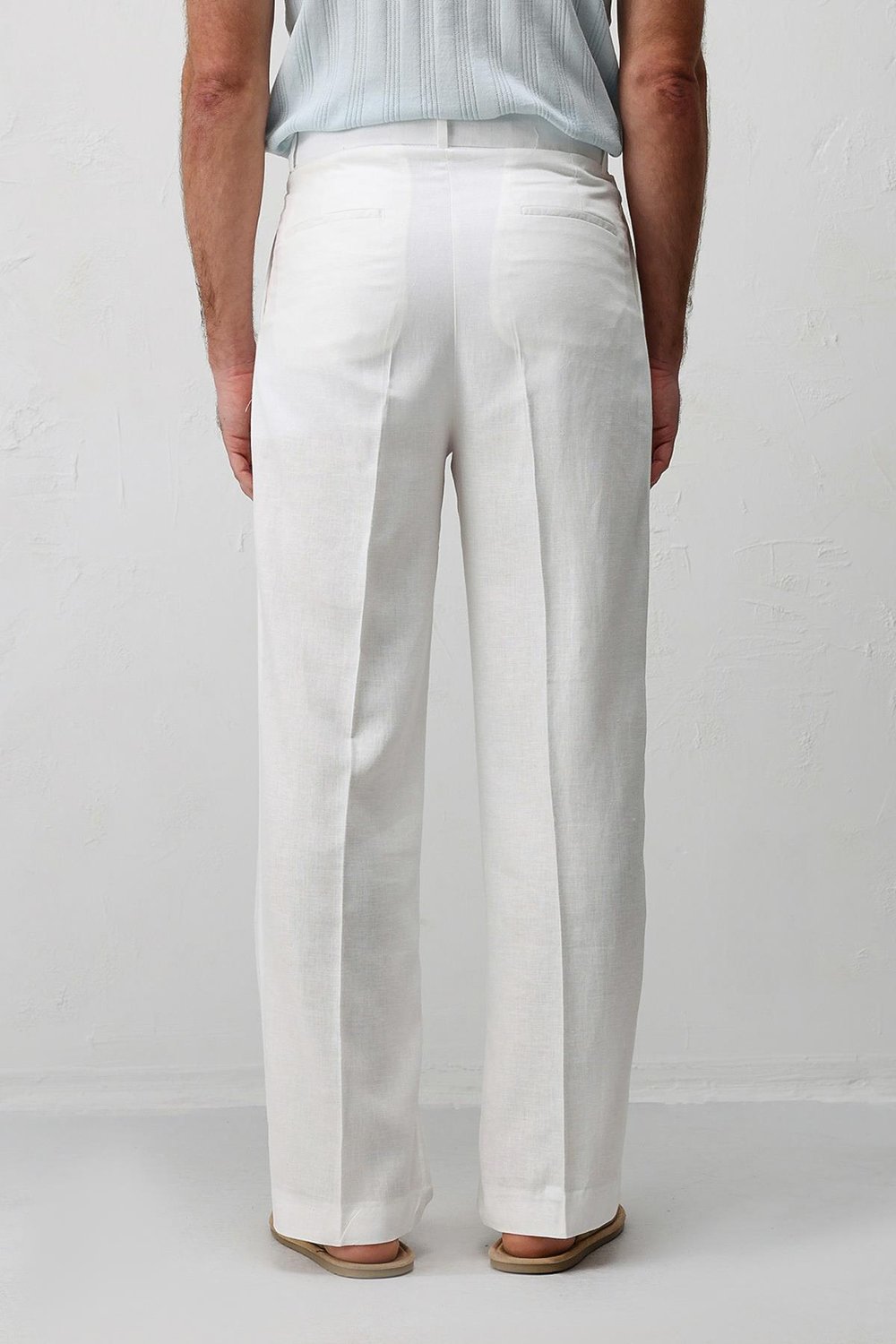 Antioch Beyaz Keten Karışımlı Erkek Baggy Pantolon