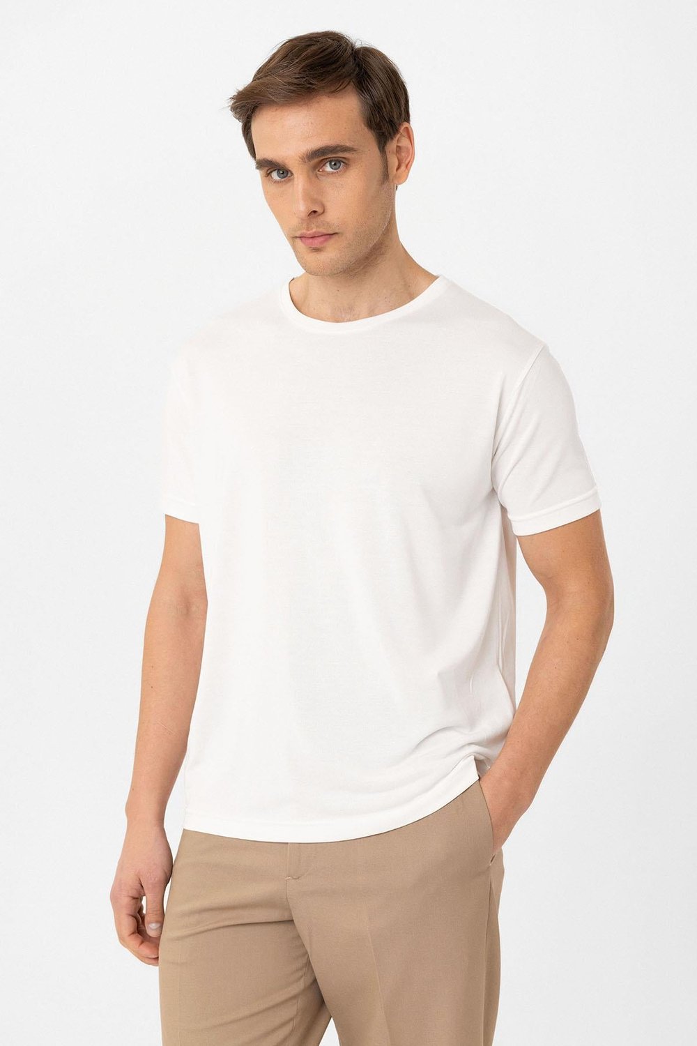Antioch Beyaz Regular Fit Modal Teknik Kumaş Erkek T-Shirt