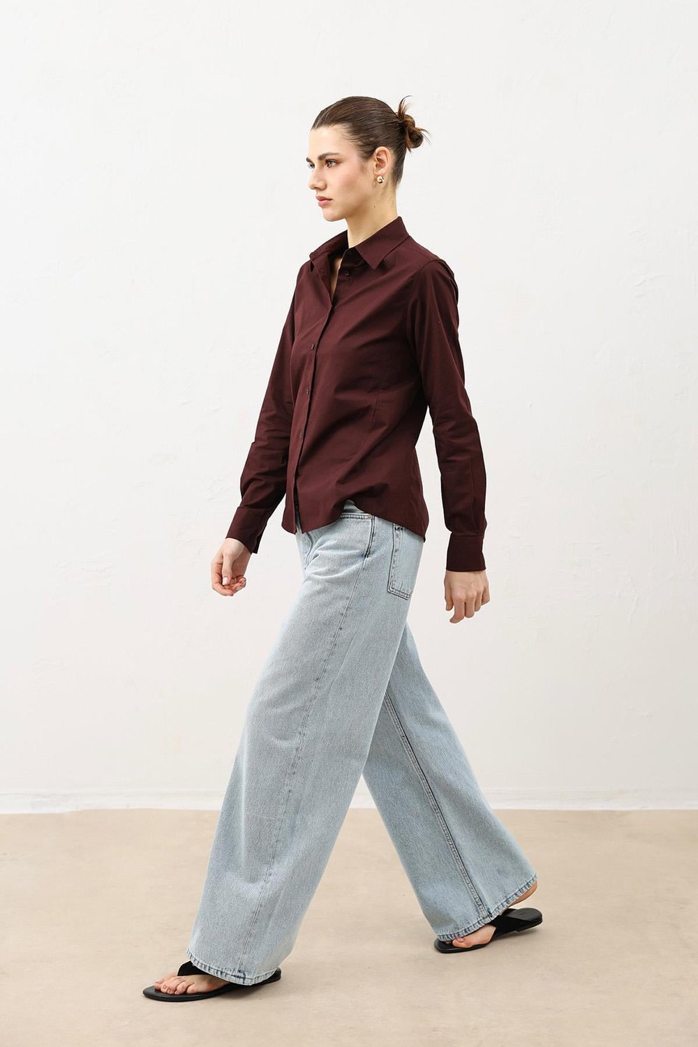 Antioch Bordo Basic Slim Fit Kadın Gömlek