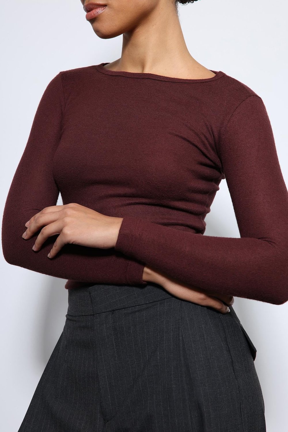 Antioch Bordo Basic Uzun Kollu T-Shirt