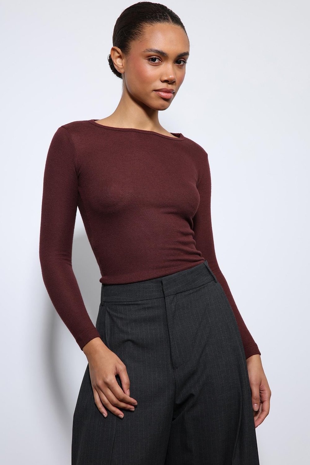 Antioch Bordo Basic Uzun Kollu T-Shirt