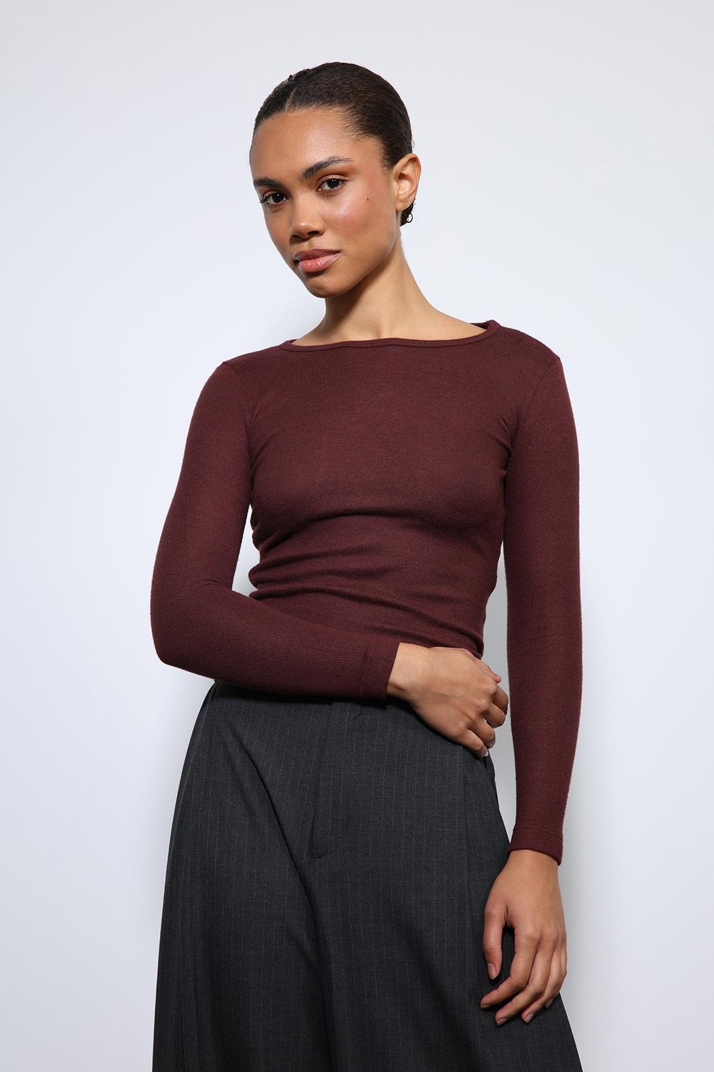 Antioch Bordo Basic Uzun Kollu T-Shirt