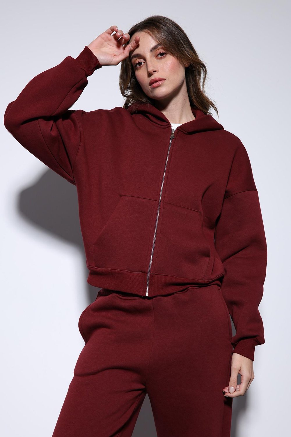 Antioch Bordo Fermuarlı Kapüşonlu Kadın Sweatshirt