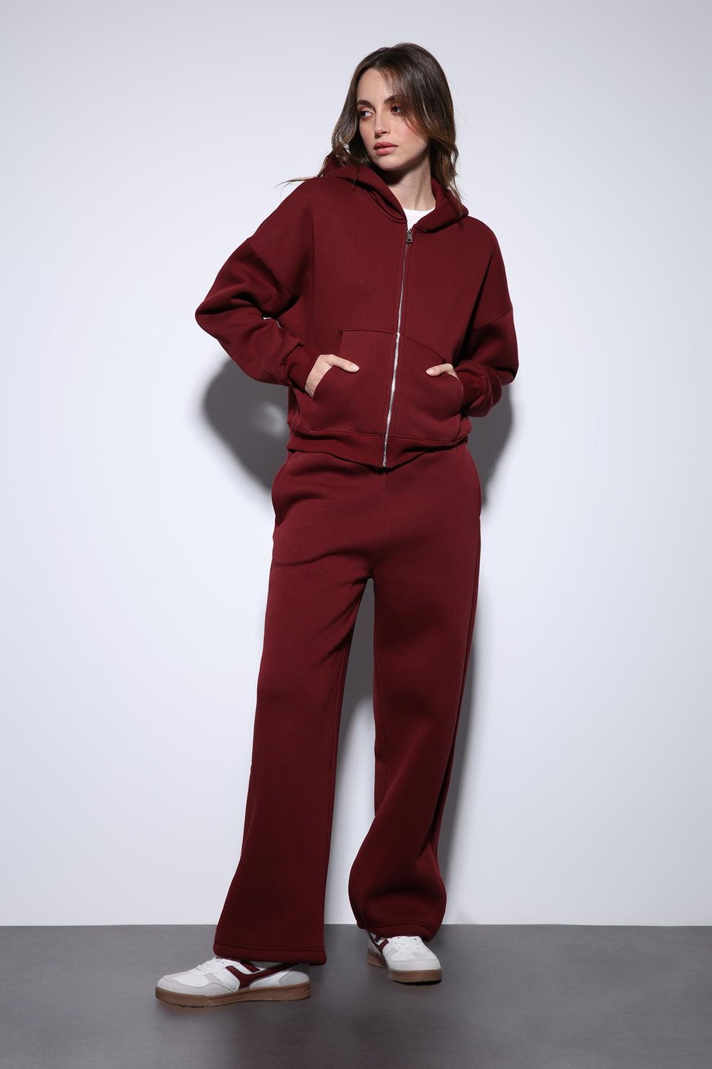 Antioch Bordo Fermuarlı Kapüşonlu Kadın Sweatshirt