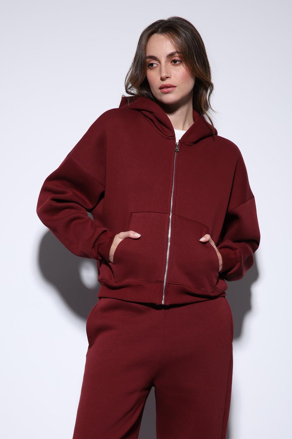 Antioch Bordo Fermuarlı Kapüşonlu Kadın Sweatshirt