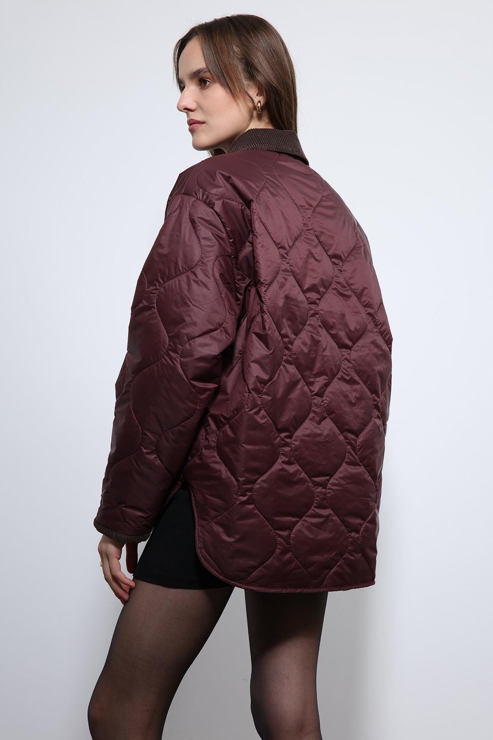 Contrast Collar Patterned Coat