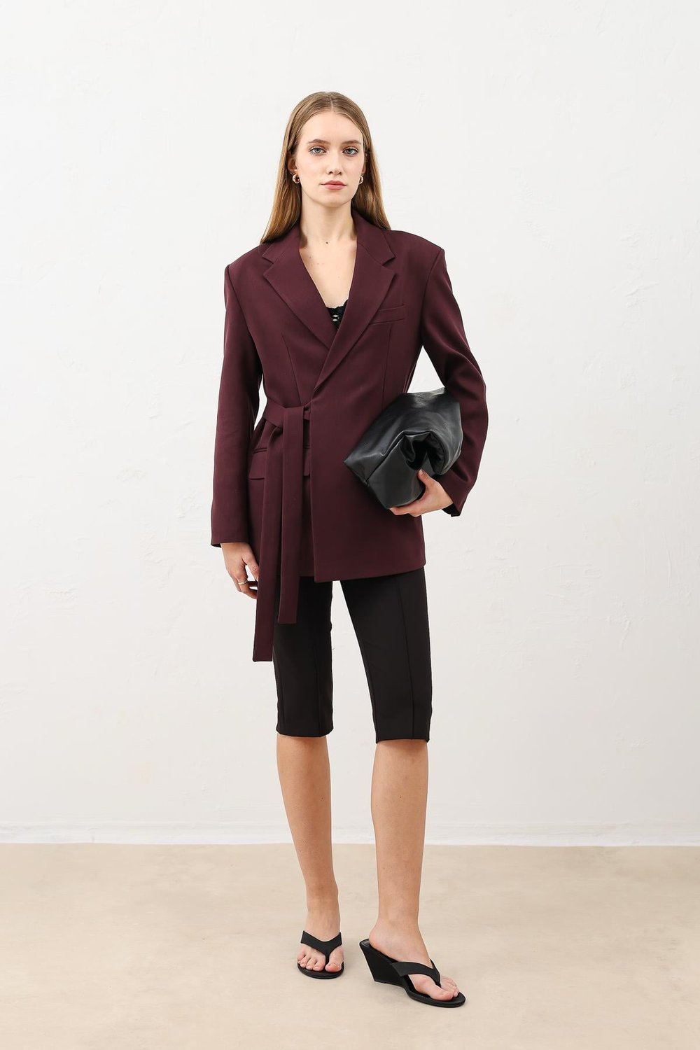 Antioch Bordo Kuşaklı Kadın Blazer